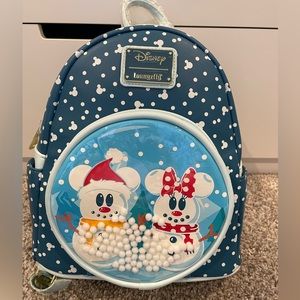 Loungefly Disney Snowman Mickey Minnie Mouse Snow globe Mini Backpack NWT